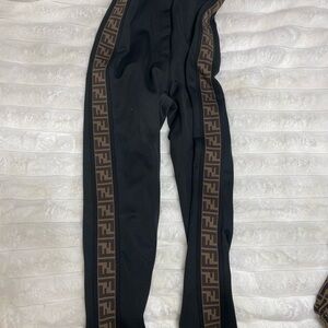 Fendi - Black and Brown Logo Track Pants. Size 6
